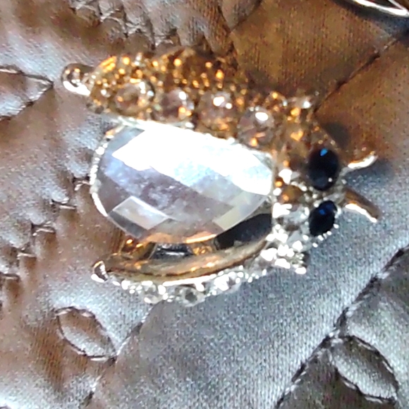 Brooches & Scarf Clip.  Frog, Elephant, Lady Bug, Shell.  Silver and Rhinestones - Picture 5 of 8